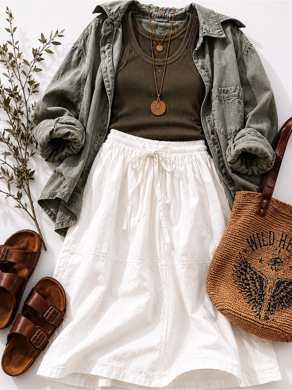 100% Cotton White Drawstring Maxi Skirt size M | Minimal Coastal Boho Skirt - Picture 9 of 9